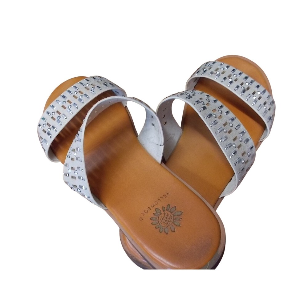 Yellow Box Womens Embellished Double Strap Slide Sandals Gray Rhinestone Studded